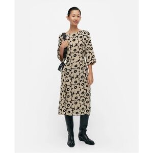 Marimekko floral beige and white belted dress